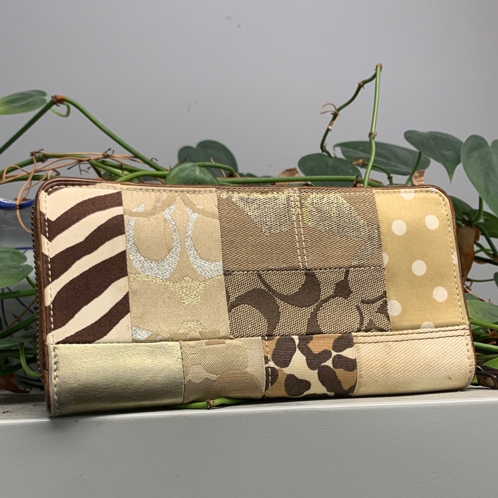 Coach Patchwork Zip Wallet in Beige, Tan & Brown